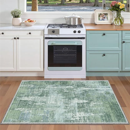 Valenrug Washable Rugs 4x6 - Stain Resistant 4x6 Area Rugs for Living Room, Non Slip Backing Abstract Rugs for Bedroom, Folable Machine Washable Area Rug(4'x6', Sage Green)