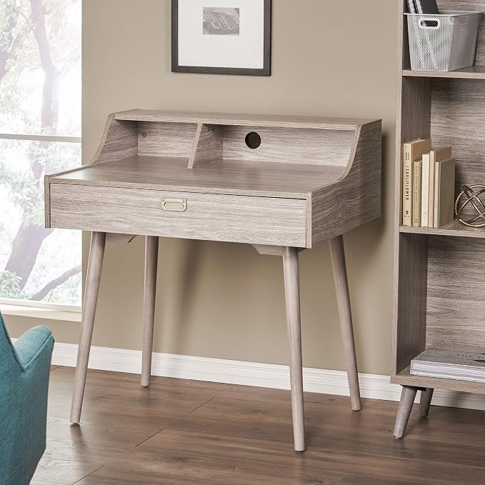 Christopher Knight Home Ellison Mid-Century Modern Fiberboard Home Office Desk, Grey Oak Finish