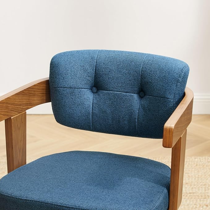 Art Leon Office Chair No Wheels - Mid Century Modern Desk Chair Fabric Upholstered Swivel Dining Chairs with Wood Legs for Small Spaces Home Office Living Room Bedroom Study, Blue/Walnut
