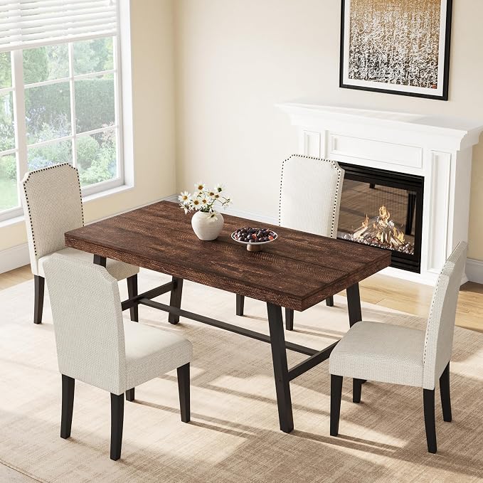 GarveeHome Industrial Dining Table for 2-4, 55" Heavy Duty Rectangular Kitchen Table with 2"×2" Metal Legs, Small Space Dining Table for Kitchen, Dining Room (Rustic Birch, 55" Non-extendable)