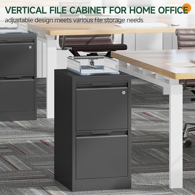2 Drawer File Cabinet with Lock, Filing Cabinets for Home Office | Small File Cabinet Under Desk, Lockable File Cabinet, Metal File Cabinet for Letter/Legal/A4/F4 Size, Assemble Required