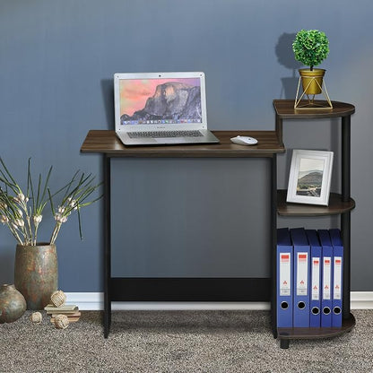 Furinno COMPACT Desk, 28.5" Wide Gaming Desk with Shelves, Computer Desk with Book Shelf, Office Desk for Home Office, Study Room, Dorm, Bedroom, Columbia Walnut