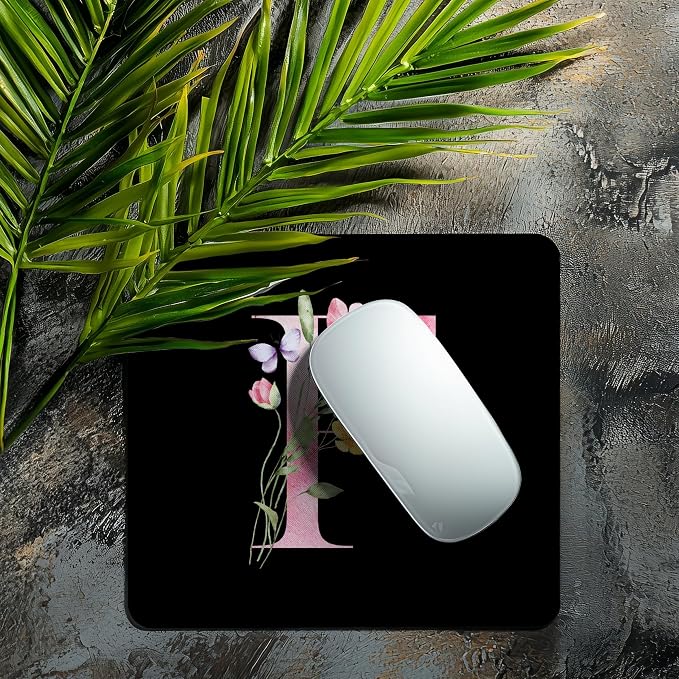Mouse Pad Pinks Flowers Initial Letters Mousepad Desktop Laptop Computer Accessories Home Office Gaming Work Desk Computer Non-Slip Rubber Monogram Floral Alphabet A-Z mousepad (F)