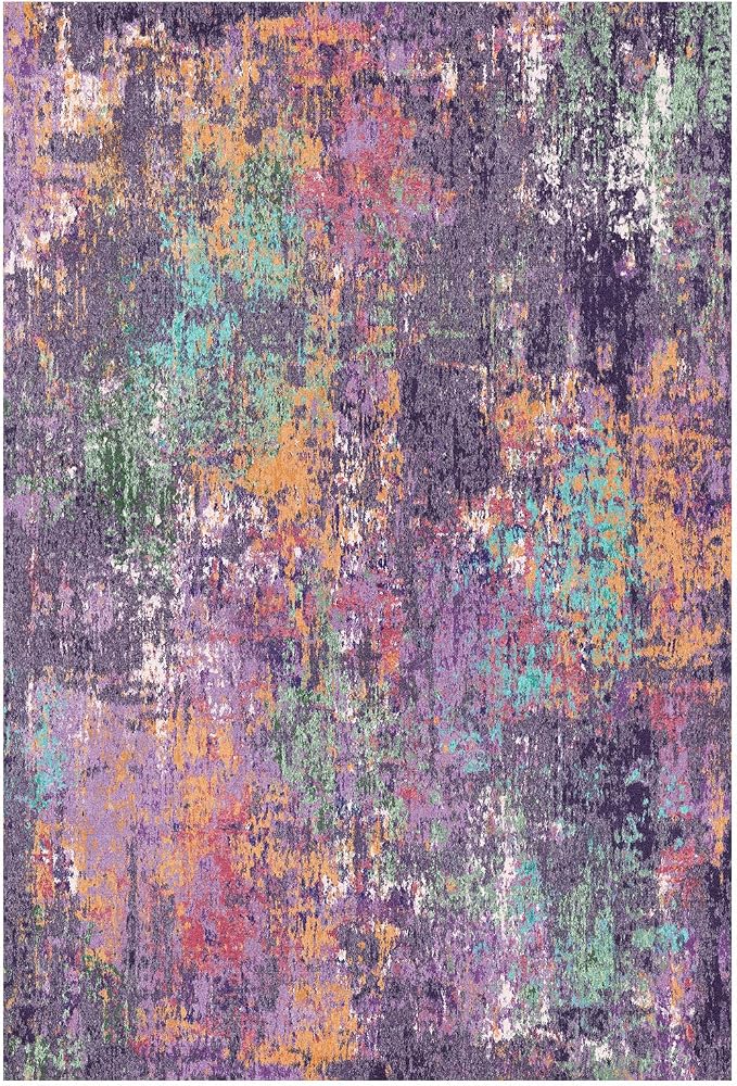 RELEANY Washable Area Rugs 4'x6' Non-Slip Modern Abstract Soft for Living Room Entryway Bedroom Kitchen, Print Pattern, Purple Orange Blue Green Rust Red Colorful