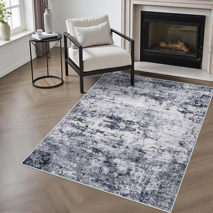 Washable Area Rug 3x5 Entryway Rug: Washable Modern Abstract Soft Thin Rug Indoor Floor No Slip Stain Resistant Carpet for Bedroom Dining Room Farmhouse Nursery Home Office - Grey