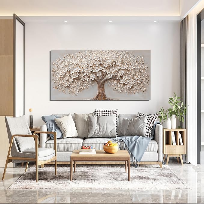 Canvas Wall Art Decor Prints Modern Botanical Wall Art Pictures for Living Room Canvas Art Wall Decor Tree of Life Wall Art Decor White Flower Wall Art Prints Artwork for Walls Bedroom Office Decor 20" X 40"