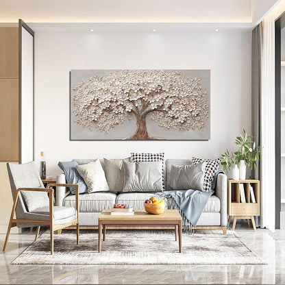 Canvas Wall Art Decor Prints Modern Botanical Wall Art Pictures for Living Room Canvas Art Wall Decor Tree of Life Wall Art Decor White Flower Wall Art Prints Artwork for Walls Bedroom Office Decor 20" X 40"