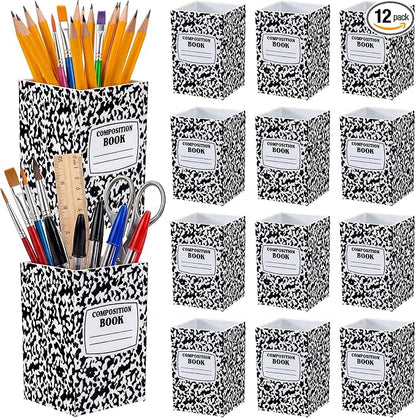 Ctosree 12 Pack Composition Book Pencil Holder for Classroom Back to School Supplies Composition Book Pencils Cup Pen Storage Organizer for Teacher First Day School Gifts Office Desk