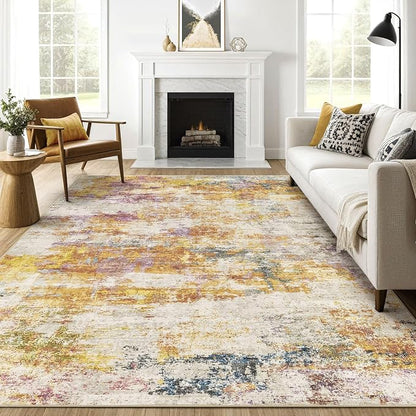 LOONGRUG 8X10 Area Rugs Living Room: Washable Large Abstract Soft Stain Resistant Indoor Floor Rugs Non Slip Accent Carpet for Bedroom Nursery Playroom Office Dining Room Dorm & Home- Gold Colorful