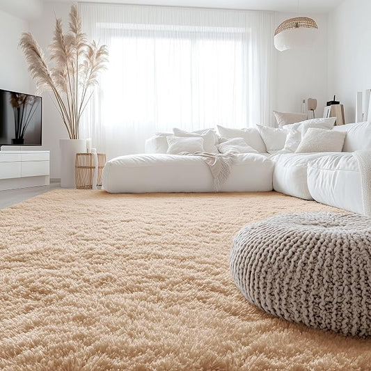 OLANLY 8x12 Machine Washable Large Area Rugs for Living Room, Bedroom, Soft Fluffy Shaggy Bedside Rug, Indoor Floor Carpet for Kids Girls and Boys, Dorms, Nursery, Home Decor Aesthetic, Beige