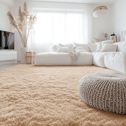 OLANLY 9x10 Machine Washable Large Area Rugs for Living Room, Bedroom, Soft Fluffy Shaggy Bedside Rug, Indoor Floor Carpet for Kids Girls and Boys, Dorms, Nursery, Home Decor Aesthetic, Beige