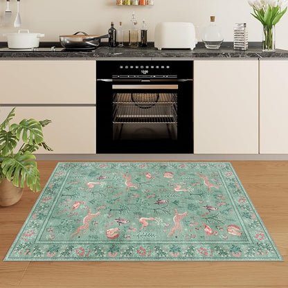 DUKINO 2x3 Rug, Washable Animal Rugs for Entryway, Non Slip Indoor Door Mat, Soft Low Pile Small Area Carpet for Entrance, Bedroom, Kitchen, Laundry, Bathroom, Teal