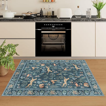 DUKINO 2x3 Rug, Washable Animal Rugs for Entryway, Non Slip Indoor Door Mat, Soft Low Pile Small Area Carpet for Entrance, Bedroom, Kitchen, Laundry, Bathroom, Blue