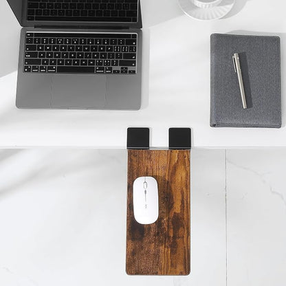 ETHU Desk Extender Tray, 11.8"x 5.9" Ergonomics Computer Arm Wrist Rest for Desk, Foldable Keyboard Drawer Tray Clamp On Mount Easy to Install, Armrest Support for Home and Office (Wood)