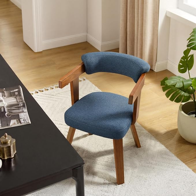 Art Leon Office Chair No Wheels - Mid Century Modern Desk Chair, Fabric Upholstered Accent Arm Chair with Wood Legs for Small Spaces Home Office Living Room Bedroom Study, Off White/Walnut