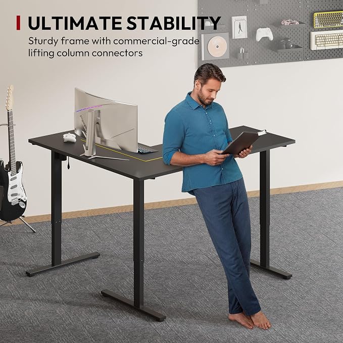 SANODESK Electric Corner L-Shaped 71 x 63 in Standing Desk, Memory Height Adjustment, Black Top Black Frame