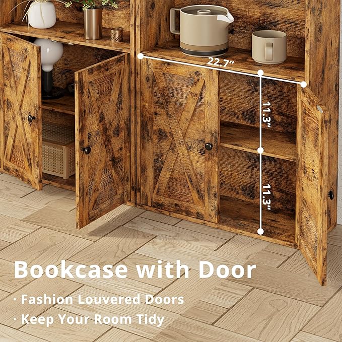 IRONCK Industrial Bookshelves and Bookcases with Doors Floor Standing 6 Shelf Display Storage Shelves 70 in Tall Bookcase for Home Office, Living Room