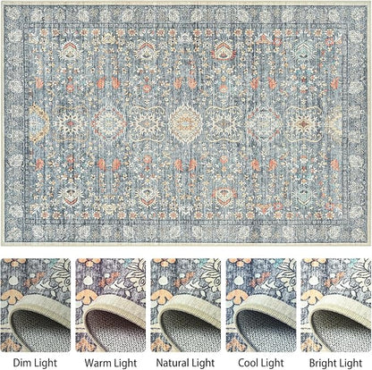 Goideal Washable Rug 2x3, Vintage Area Rugs Non Slip, Indoor Low Pile Carpet with Rubber Backing for Kitchen Bathroom Entryway Office Bedroom,Grey & Rust