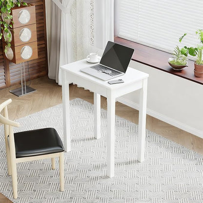 Solid Wood Desk with Drawers - 24 x 16 Inch Simple Narrow Desks, Rubber Wood Study Table, Small Writing Desk for Small Spaces|Bedroom - Modern White Desks