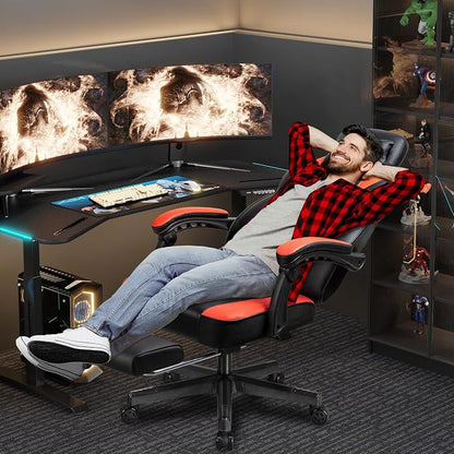 Gaming Chair with Footrest, Massage Lumbar Support, Height Adjustment, and 360° Swivel Seat. Ergonomic Design for Gaming