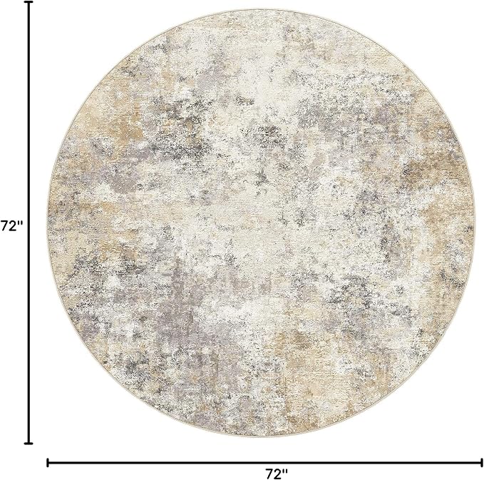 UERMEI 6ft Round Area Rug Living Room Rugs - 6x6 Washable Neutral Modern Abstract Soft Thin Rug Indoor Floor No Slip Rug Carpet for Bedroom Under Dining Table Home Office Decor - Golden Grey