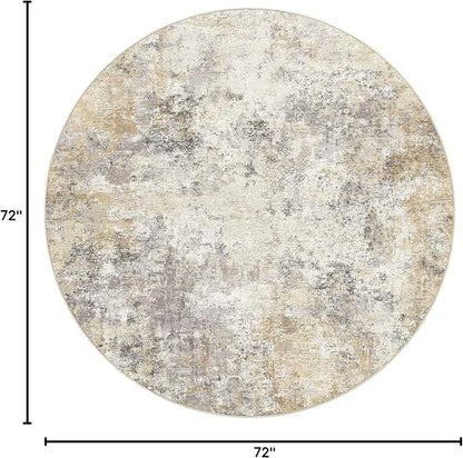 UERMEI 6ft Round Area Rug Living Room Rugs - 6x6 Washable Neutral Modern Abstract Soft Thin Rug Indoor Floor No Slip Rug Carpet for Bedroom Under Dining Table Home Office Decor - Golden Grey