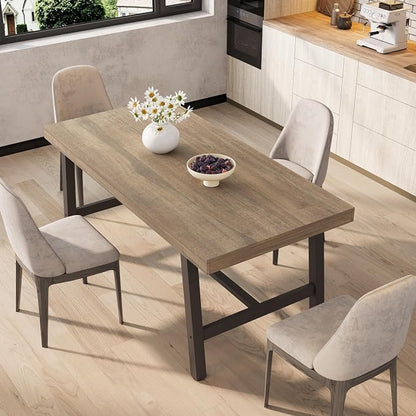 GarveeHome Industrial Dining Table for 4-6 People, 63" Long Kitchen Table with Sturdy Metal Frame, Rectangular Counter for Dinner, Kitchen, Dining Room (Rustic Pear, 63" Non-extendable)
