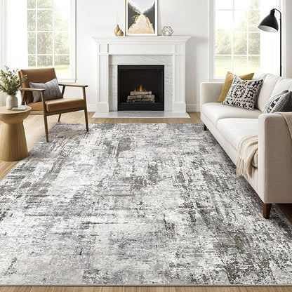 10x12 Area Rug Living Room: Washable Large Abstract Neutral Modern Soft Gray Rug Stain Resistant Indoor Floor Non-Slip Accent Carpet for Bedroom Nursery Playroom Office Dining Room Home Decor