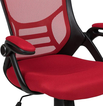 Flash Furniture Porter High Back Mesh Ergonomic Swivel Office Chair with Lumbar Support, Flip-Up Arms, Tilt Lock/Tilt Tension, Height Adjustable, Red/Black Frame
