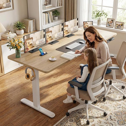 farexon Electric Standing Desk Adjustable Height, 63x24 Inches Computer Desk with Rolling Wheels, Mouse Pad,Multifunctional Stand up Desk for Home/Office(Oak Gray)