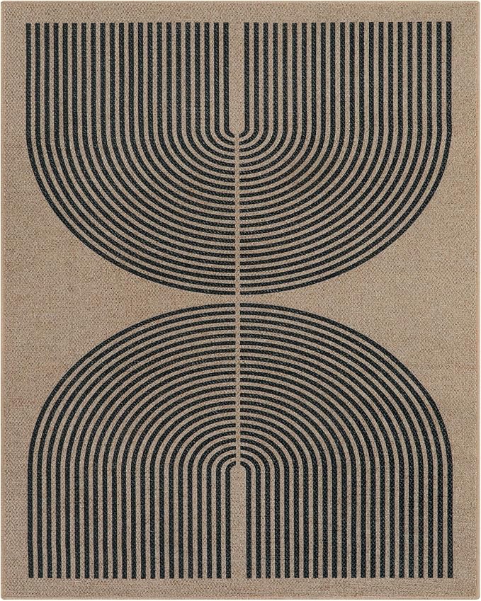 Lahome Enfys Modern Rainbow Easy Jute 9x12 Rug, Large Outdoor Patio Rug Farmhouse Indoor Outdoor Living Room Carpet, Contemporary Non Slip Non Shedding Nature Carpet for Dining Room Basement Backyard