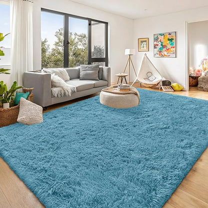 OLANLY 8x10 Machine Washable Large Area Rugs for Living Room, Bedroom, Soft Fluffy Shaggy Bedside Rug, Indoor Floor Carpet for Kids Girls and Boys, Dorms, Nursery, Home Decor Aesthetic, Slate Blue