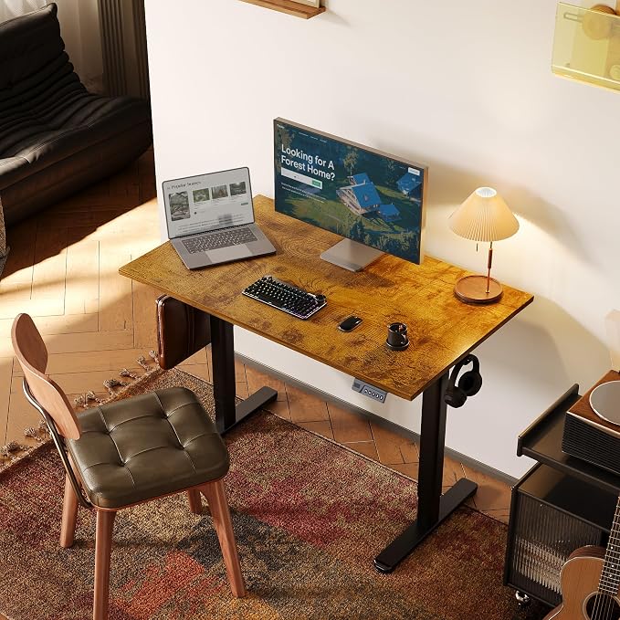 INNOVAR Electric Standing Desk, Adjustable Height Stand up Desks, 48 x 24 Inches Sit Stand up Desk for Home Office Computing, 3-Preset Memory Height Ergonomic Rising Desks, Rustic Brown