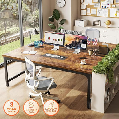 Huuger 63 x 31.5 inch Desk with Power Outlets & USB-C, 0.95 Inch Thicker Desktop, Robust Metal Tubes, Deep Computer Desk, Heavy Duty Office Desk, for Home Office, Rustic Brown