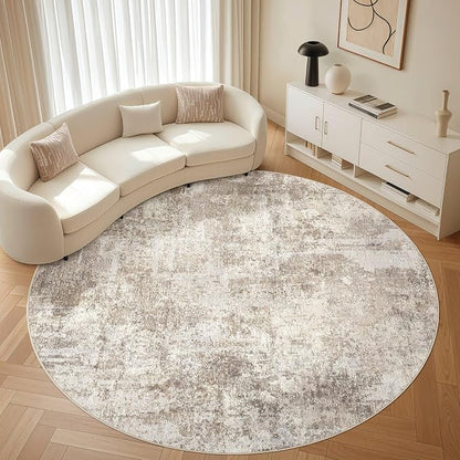 10ft Round Rug Living Room Rugs: 10x10 Washable Circle Large Abstract Modern Soft Stain Resistant Non-Slip Indoor Floor Carpet for Bedroom Nursery Office Dining Room Playroom Home House- Beige Brown