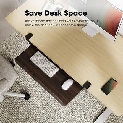 Fenge Keyboard Tray Under Desk, Pull Out Keyboard & Mouse Tray with C Clamp Mount, Sliding Keyboard Holder for Desk, 25.6 x 11.8 inch Large Slide-Out Platform Computer Drawer for Typing