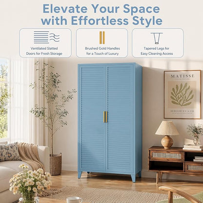 61" Tall Metal Pantry Cabinet with Lock and 3 Adjustable Shelves,Freestanding Heavy Duty steel Storage Locker,Blue Metal Cabinets for Kitchen,Living Room,Laundry,Garage,61" H X 27.6" W X 13.8" D