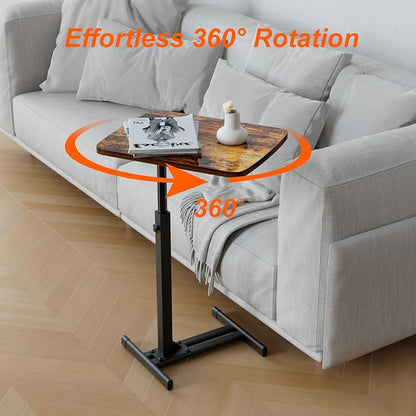 TV Tray Table for Small Spaces with 360° Swivel Tabletop & Height Adjustable,C Shaped Sofa Arm End Side Table, Bed Tray Stand for Eating Laptop,Living Room, Bedroom,Breakfast (Metal Base)