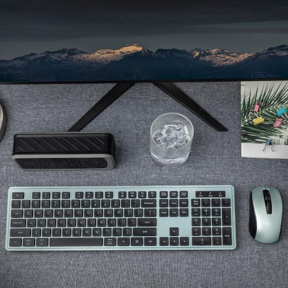 Wireless Keyboard and Mouse, 2.4GHz Cordless Silent Keyboard Mouse Combo, Optical Mouse, Plug and Play USB Receiver, Compatible with Windows, Mac, Laptop, and PC – Ideal for Office Use（Black Green）