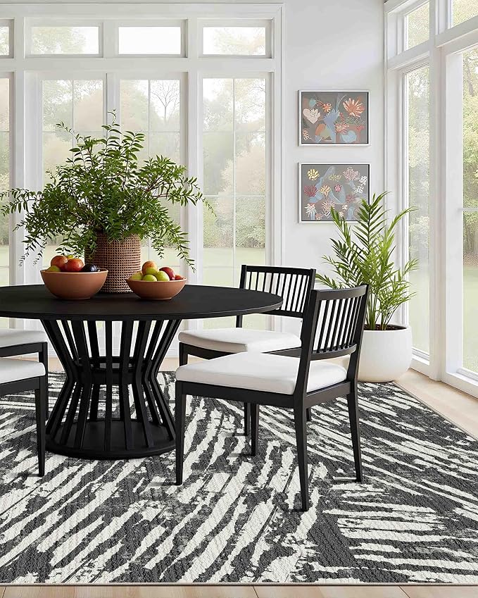 Latte&Fog 8x10 Area Rugs for Living Room, Large Modern Abstract Washable Rug, Boho Non Slip Low Pile Carpet for Indoor Bedroom Dining Room, Office, Dorm, Classroom, Farmhouse and Kids Room