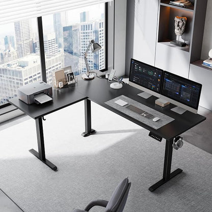 Klicelor L Shaped Standing Desk 63 x 48 Inch,Electric Height Adjustable Corner Desk with Cable Management & Power Outlets, Ergonomic Sit Stand Up Computer Table for Home Office,Black