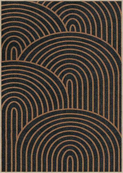 Lahome Modern Rainbow Easy Jute Carpet, Washable 5x7 Area Rugs for Living Room Black Farmhouse Dining Room Rug, Contemporary Natural Throw Mat Non Slip Floor Carpet for Office RV Patio
