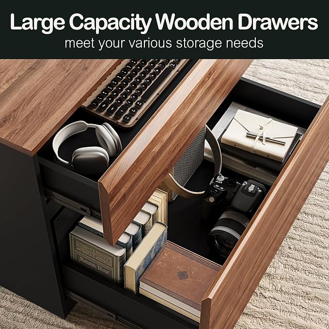 ModernMate 2 Drawer Lateral File Cabinet, 31W*23H Wood Filing Cabinet with Anti-tilt Mechanism, Home Office Storage Filing for Letter, A4 & Legal Size, Black Walnut