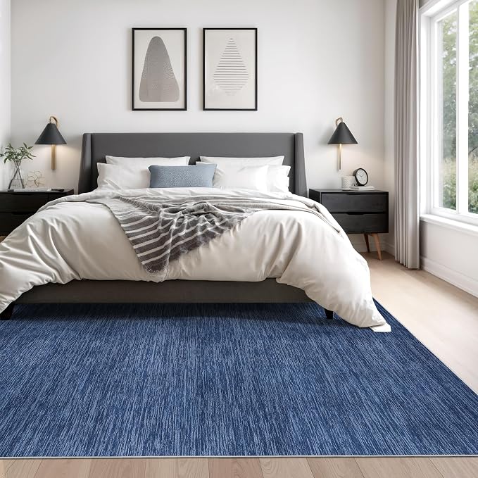 Valenrug Washable Rugs 9x12 - Non Slip 9x12 Area Rugs for Living Room, Stain Resistant Area Rugs for Bedroom, Foldable Machine Washable Area Rug(9'x12', Navy)