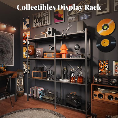 Huuger 4 Tier Bookshelf, L Shaped Corner Bookshelf with 8 Open Shelves, 49.4 Inch Straight Wide Bookcase with Metal Frame and Wooden Board, Adjustable Feet, Black