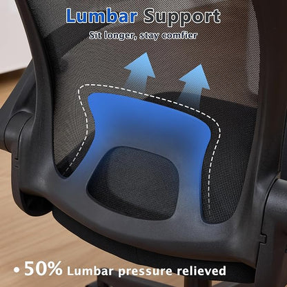 IPKIG Foldable Office Chair for Small Spaces | Home Office Folding Desk Chairs with Wheels and Flip Up Arms | Ergonomic Mesh Computer Chair for Adults & Kids(2PCS Black)