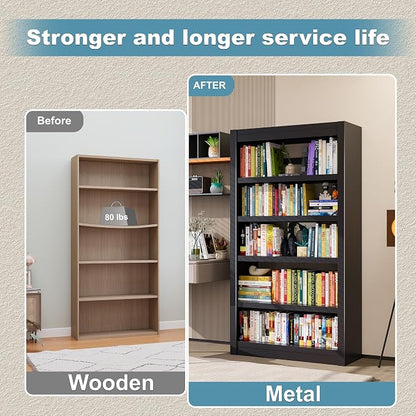 Book Shelf, 5-Tier Sturdy Bookcase, Adjustable Bookshelf, Large Capacity per Shelf, Modern Book Cases for Living Room, Home Office, Garage, Ideal for Home Organization & Stylish Upgrades