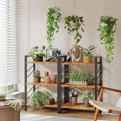 DurayLoly 3 Tier Small Bookshelf, Industrial Bookcase with Metal Frame and Sidebars, Storage Shelves for Living Room, Bedroom, Home Office and Kitchen, Rustic Brown