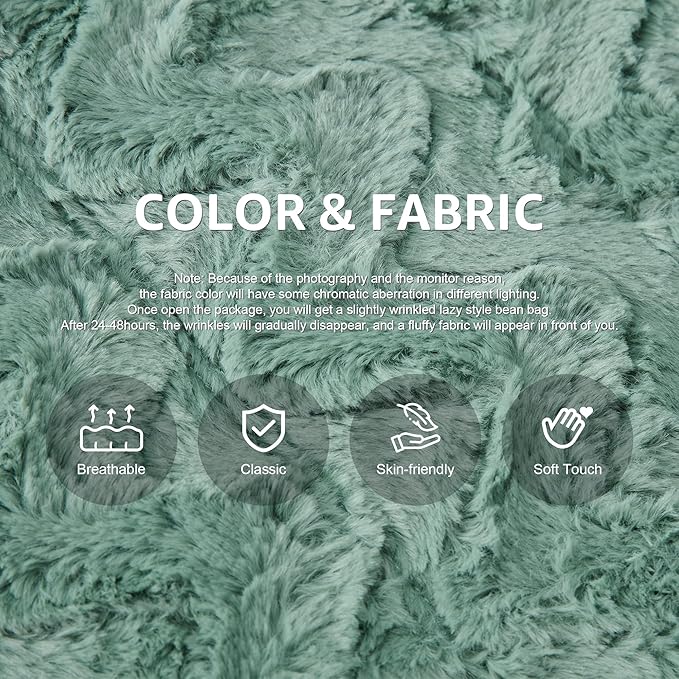 Hobestluk Giant Bean Bag Chair Faux Fur BeanBag Couch for Living Room | Green Chevron, 3-Seater,Ergonomic Design,Memory Foam,Anti-slip Bottom,No Assembly Required,Decorative Style for Living Room