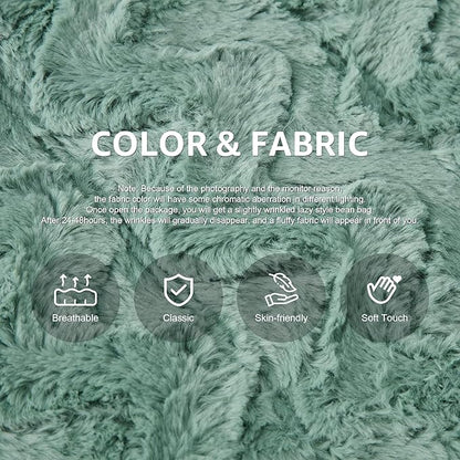 Hobestluk Giant Bean Bag Chair Faux Fur BeanBag Couch for Living Room | Green Chevron, 3-Seater,Ergonomic Design,Memory Foam,Anti-slip Bottom,No Assembly Required,Decorative Style for Living Room